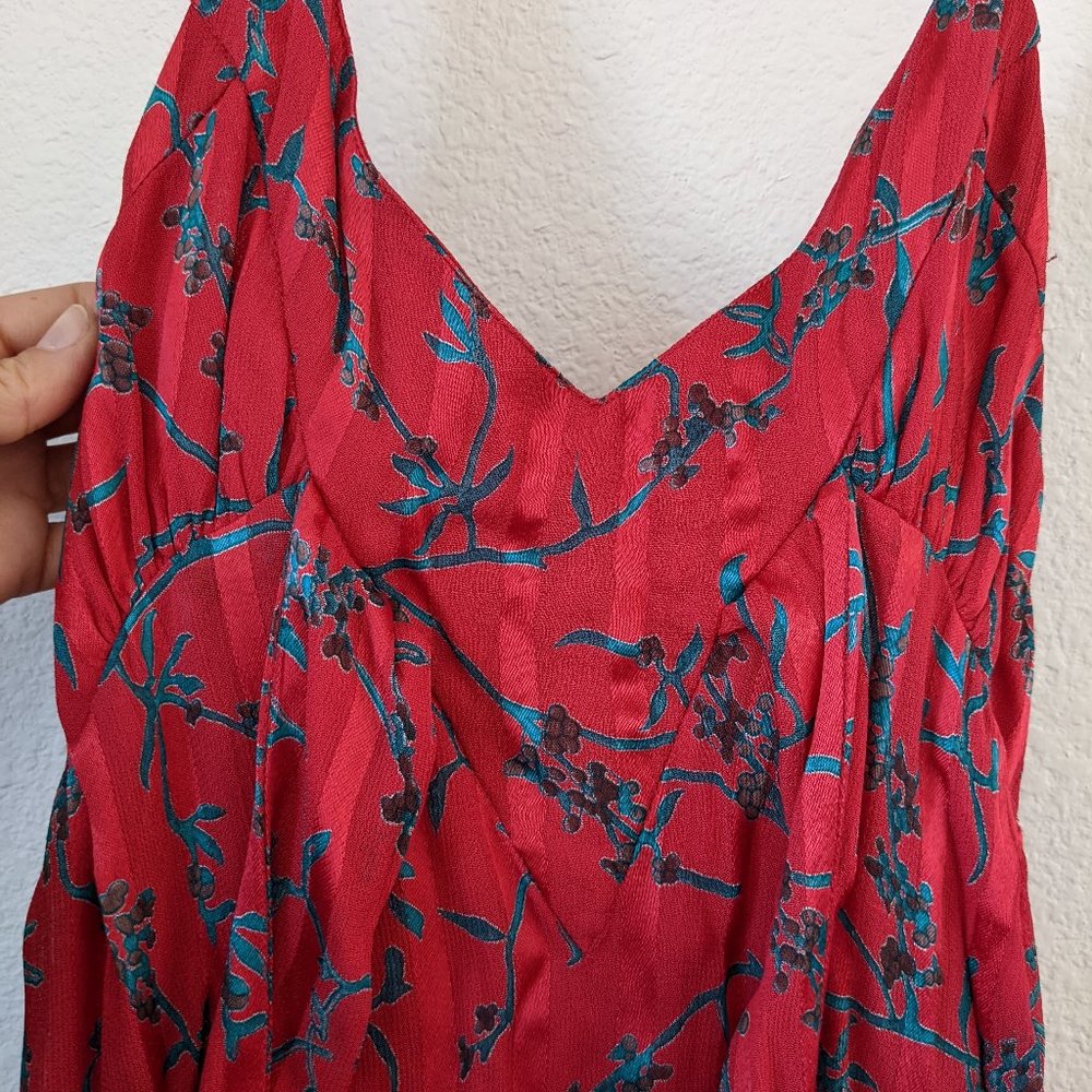 Anthropologie Pleated Red Open Back Dress XS Size 0
